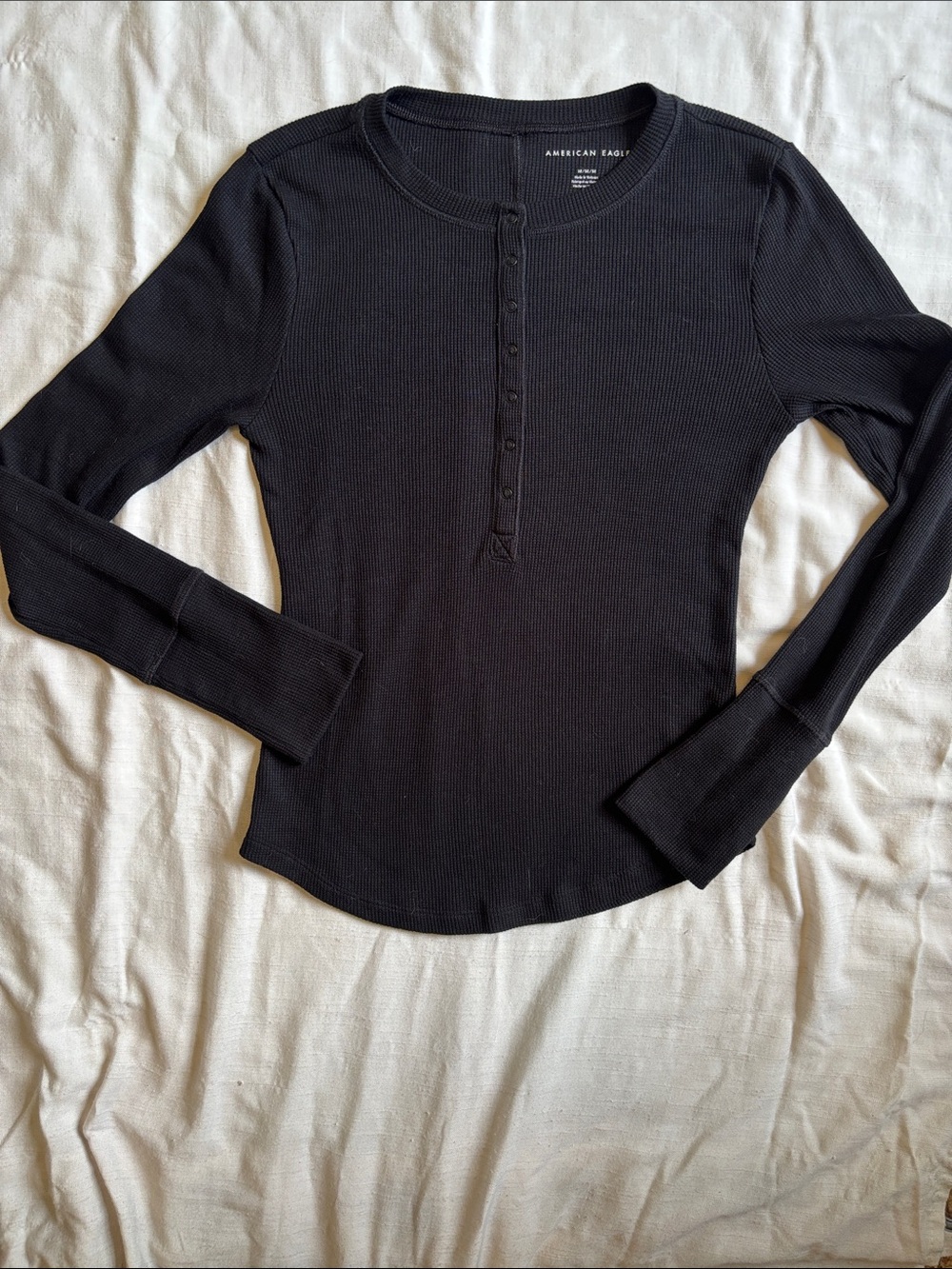 American Eagle Outfitters Black Ribbed Henley Long Sleeve Top